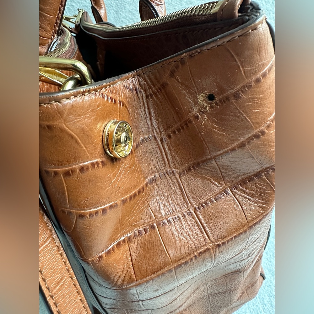 Lauren Ralph Lauren Brown Croc-Embossed Satchel - Picture 6 of 13